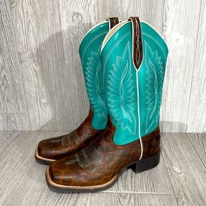 Ariat Ladies Quickdraw Legacy Western Boot 6.5 B Brown/Teal Wings